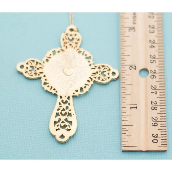 Vintage Angel Cross Gold Tone Ornament by PM E20 - Picture 2 of 2